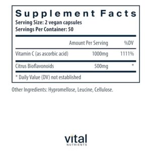 Vital Nutrients Vitamin C with Bioflavonoids | Vegan Supplement for Immune Support* | 1000mg Vitamin C and 500mg Citrus Bioflavonoid | Gluten, Dairy and Soy Free | Non-GMO | 100 Capsules