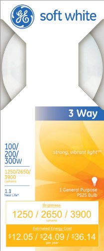 GE Lighting 41459-6 Soft White 3-Way Mogul Base Bulb, 100/200/300-Watt 6-Pack