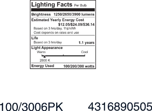 GE Lighting 41459-6 Soft White 3-Way Mogul Base Bulb, 100/200/300-Watt 6-Pack