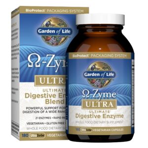 Garden of Life Vegetarian Digestive Supplement - Omega Zyme Ultra Enzyme Blend for Digestion, Bloating, Gas, and IBS, 180 Capsules