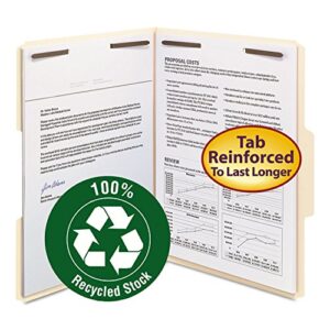 Smead 100% Recycled Fastener File Folder, 2 Fasteners, Reinforced 1/3-Cut Tab, Letter Size, Manila, 50 per Box (14547)