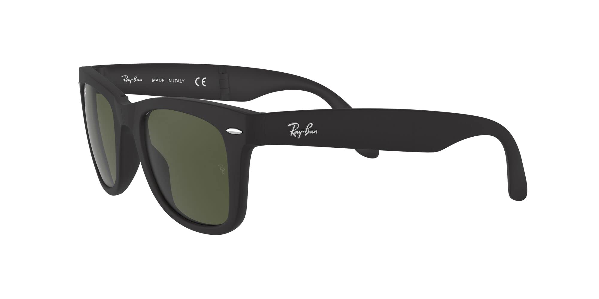 Ray-Ban RB4105 Folding Wayfarer Square Sunglasses, Matte Black/G-15 Green, 54 mm