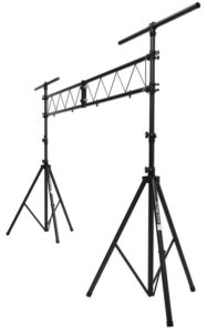 on-stage ls7730 lighting stand with truss (folding, portable par can and led light rig for theaters, auditoriums, concert halls, clubs, and venues, adjustable height, rubber feet, metal, black)