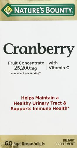 Nature's Bounty Cranberry Dietary Supplement, Supports Urinary Tract and Immune Health, Softgels, 25,200 Mg, 60 Ct