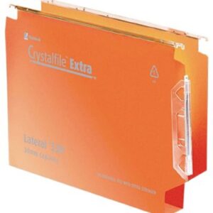 Rexel 330 Lateral Hanging Files with Tabs and Inserts, 30 mm Base, Polypropylene, Orange, Crystalfile Extra, Pack of 25, 3000125