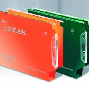 Rexel 330 Lateral Hanging Files with Tabs and Inserts, 30 mm Base, Polypropylene, Orange, Crystalfile Extra, Pack of 25, 3000125