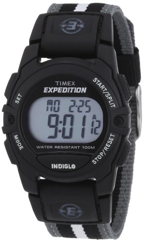 Timex Unisex Expedition Digital CAT 33mm Watch – Black Case with Black & Gray Striped Fabric Strap