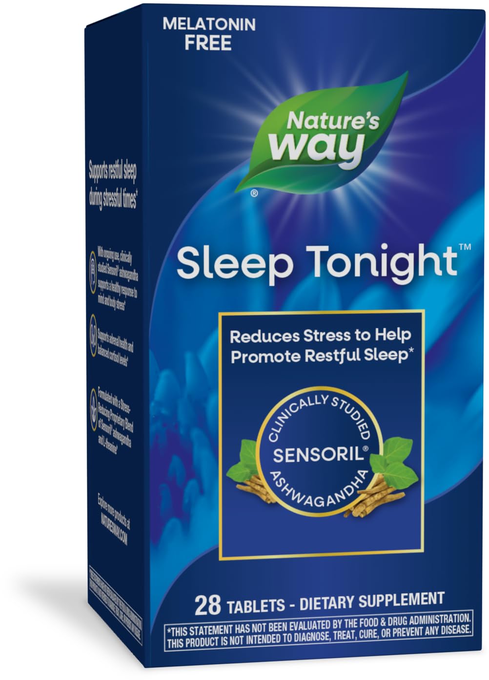 Nature's Way Sleep Tonight, Stress-Reducing Formula to Promote Restful Sleep*, With Ashwagandha and L-Theanine, Vegan, 28 Tablets (Packaging May Vary)