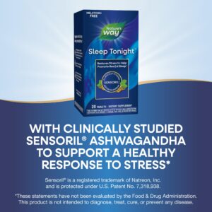 Nature's Way Sleep Tonight, Stress-Reducing Formula to Promote Restful Sleep*, With Ashwagandha and L-Theanine, Vegan, 28 Tablets (Packaging May Vary)