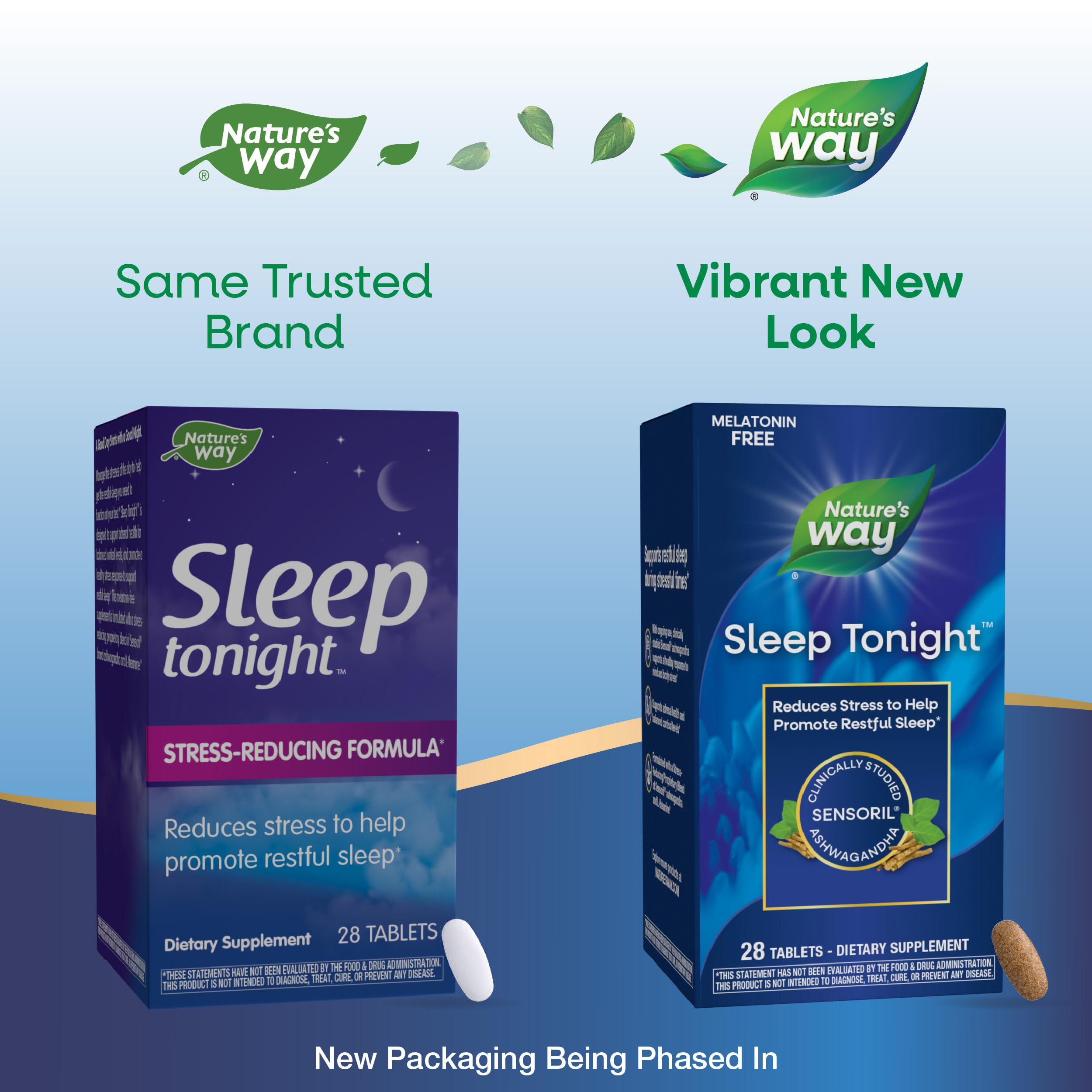 Nature's Way Sleep Tonight, Stress-Reducing Formula to Promote Restful Sleep*, With Ashwagandha and L-Theanine, Vegan, 28 Tablets (Packaging May Vary)