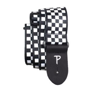 Perri’s Leathers Adjustable Guitar Straps for Kids, Men & Women - Polyester Guitar Strap for Acoustic, Bass and Electric Guitar - Guitar Strap for Punk Lovers - Adjustable Size – Black/White Checkers