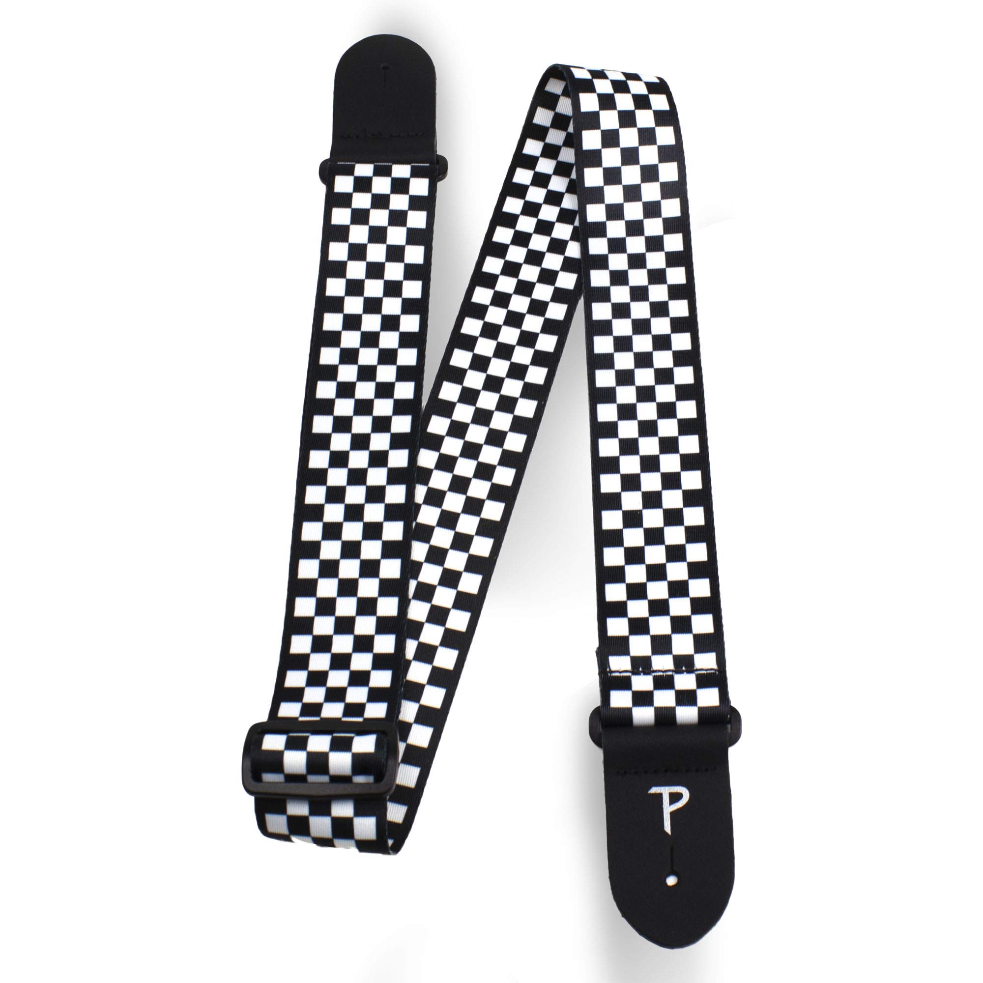 Perri’s Leathers Adjustable Guitar Straps for Kids, Men & Women - Polyester Guitar Strap for Acoustic, Bass and Electric Guitar - Guitar Strap for Punk Lovers - Adjustable Size – Black/White Checkers