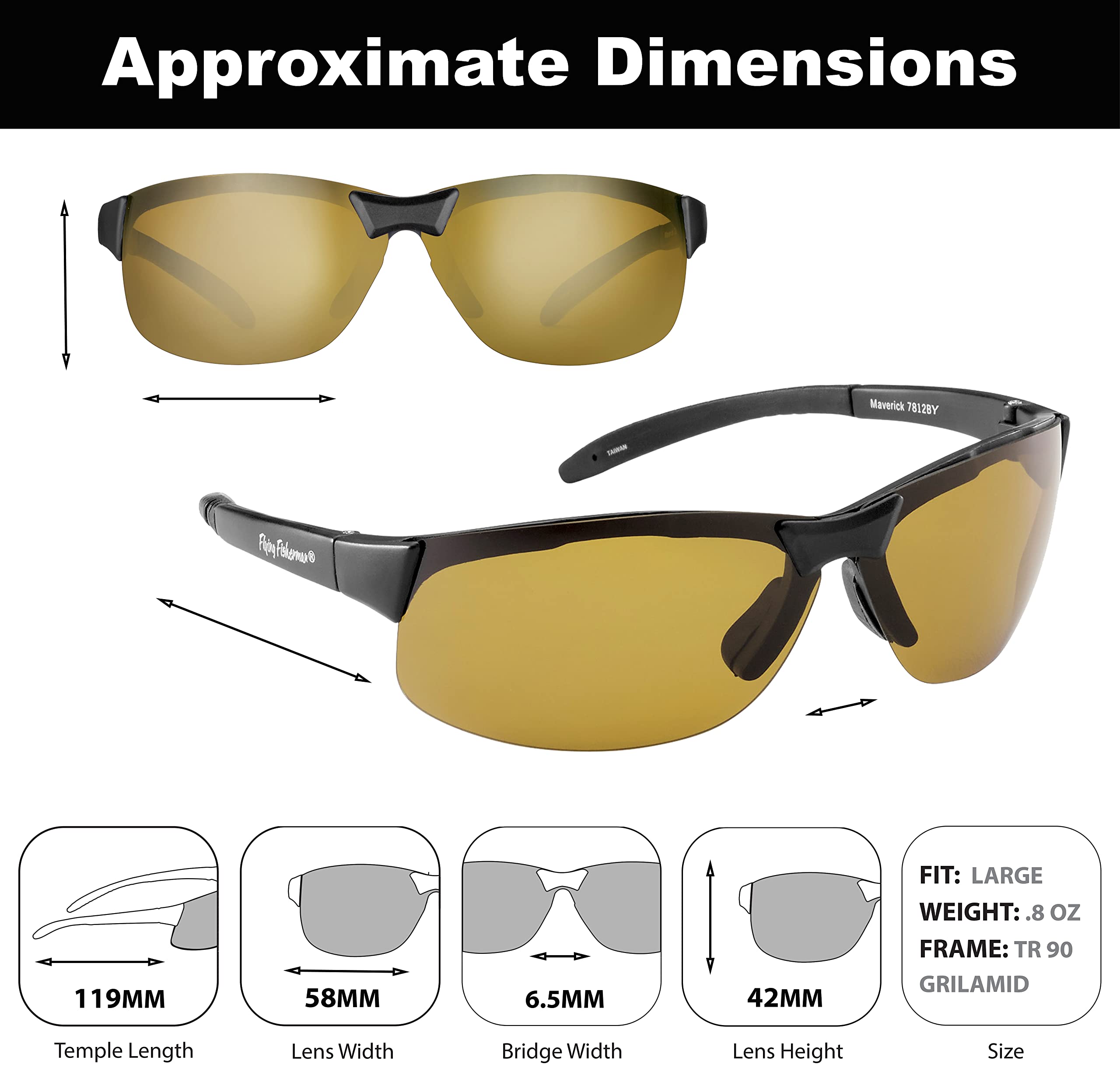 Flying Fisherman Maverick Polarized Sunglasses with AcuTint UV Blocker for Fishing and Outdoor Sports, Matte Black Frames/Yellow-amber Lenses