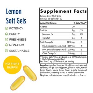 Nordic Naturals ProEPA, Lemon - 120 Soft Gels - 1210 mg Omega-3 - High-Intensity EPA Formula for Healthy Mood, Heart Health & Cellular Function - Non-GMO - 60 Servings