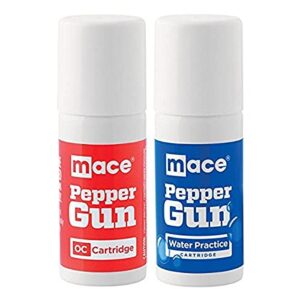 mace unisex adult (2) brand pepper gun cartridge refills one oc pepper one water trainer, red/blue, 28 gram us