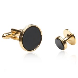 Cuff-Daddy Black Onyx and Gold Tone Cufflinks and Studs with Presentation Idea Box - 5/8" cufflinks, 3/8" studs Black Gold Cufflinks and Studs - Unique Men's Accessories for Wedding