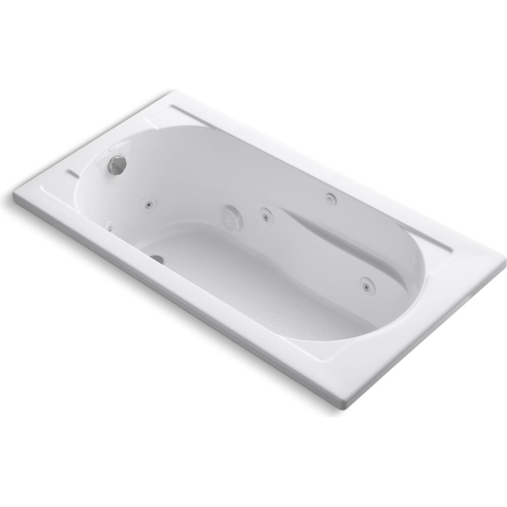 KOHLER 1357-0 Devonshire 60" x 32" Drop-In Whirlpool Bathtub with Reversible Drain, Whirlpool Tub with 8 Adjustable Jets, White