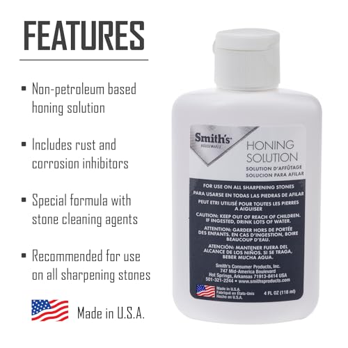 Smith's HON1 Honing Solution - 4oz Bottle - Lubricate Sharpening Stones - Built-In Stone Cleaning Agents & Rust Inhibitors - Oil for Tool & Knife Sharpening Stone - Prevents Clogged Pores