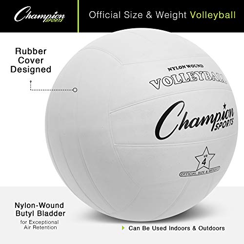 Champion Sports Rubber Volleyball, Official Size, for Indoor and Outdoor Use - Durable, Regulation Volleyballs for Beginners, Competitive, Recreational Play - Premium Equipment - White, VR4