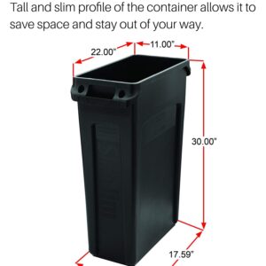 Rubbermaid Commercial Products Slim Jim Plastic Rectangular Trash/Garbage Can With Venting Channels, for Kitchen, Office, Workspace, 23 Gallon, Black - FG354060BLA