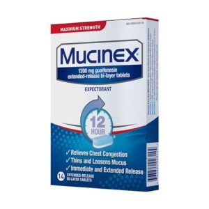 Mucinex 12 Hour Maximum Strength 1200 mg Guaifenesin Extended-Release Tablets for Excess Mucus Relief, Expectorant Aids Excess Mucus Removal, Chest Congestion Relief, 14 Tablets