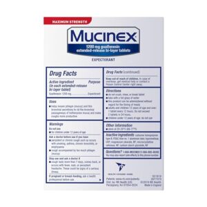 Mucinex 12 Hour Maximum Strength 1200 mg Guaifenesin Extended-Release Tablets for Excess Mucus Relief, Expectorant Aids Excess Mucus Removal, Chest Congestion Relief, 14 Tablets