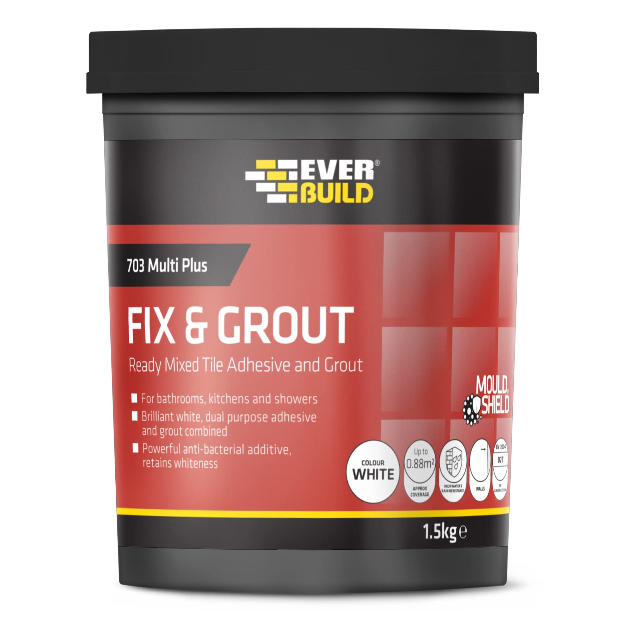 Everbuild 703 Fix and Grout Tile Adhesive, Brilliant White, 1.5 kg