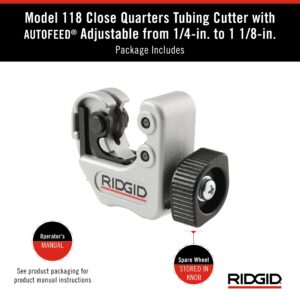 RIDGID 86127 Model 118 Close Quarters AUTOFEED 1/4" to 1-1/8" Copper, Aluminum, Brass, and Plastic Tubing Cutter