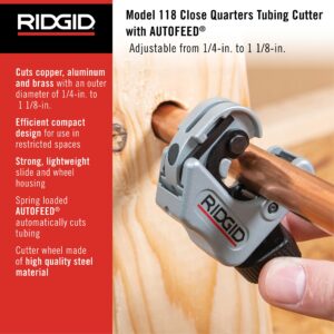 RIDGID 86127 Model 118 Close Quarters AUTOFEED 1/4" to 1-1/8" Copper, Aluminum, Brass, and Plastic Tubing Cutter