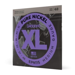 d'addario guitar strings - xl pure nickel electric guitar strings - round wound - warm, bright, vintage sound - epn115 - blues/jazz rock, 11-48