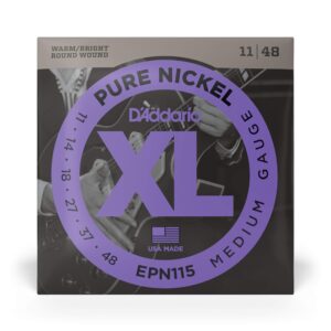 D'Addario Guitar Strings - XL Pure Nickel Electric Guitar Strings - Round Wound - Warm, Bright, Vintage Sound - EPN115 - Blues/Jazz Rock, 11-48