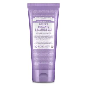 dr. bronner's - organic shaving soap (lavender, 7 ounce) - certified organic, sugar and shikakai powder, soothes and moisturizes for close comfortable shave, use on face, underarms and legs