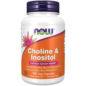 now supplements, choline & inositol 500 mg, healthy nerve transmission*, nervous system health*, 100 capsules