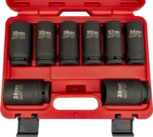 neiko 02460a 3/4" drive deep impact socket set, 8 piece jumbo assortment | metric sizes (26 to 38 mm) | chrome vanadium steel