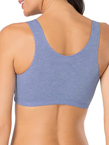 Fruit of the Loom Women's Built Up Tank Style Sports Bra Fashion Colors, Heather Blue/White/Heather Grey, 34