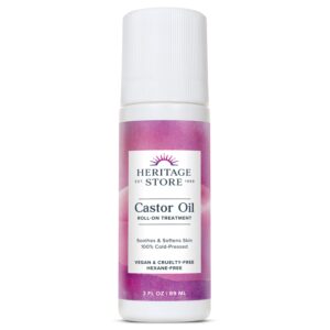 heritage store castor oil roll on, nourishing treatment, targeted, deep hydration for skin care, soothing castor oil packs & more, easy application, cold pressed, hexane free, vegan, cruelty free, 3oz