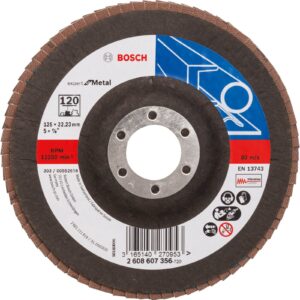 Bosch Professional 2608607356 Expert for Metal Flap disc for Angle Grinders, Straight version-125 Diameter, 22 mm bore diameter-120 grit, Black/Brown