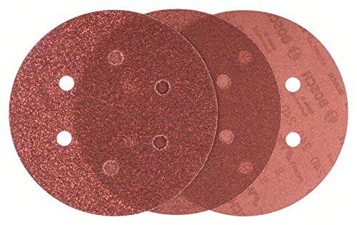 Bosch 2608607247 Sanding Discs, Wood Velcro, 6 Hole, 150mm Ø, 60/80/240 Grit, Red