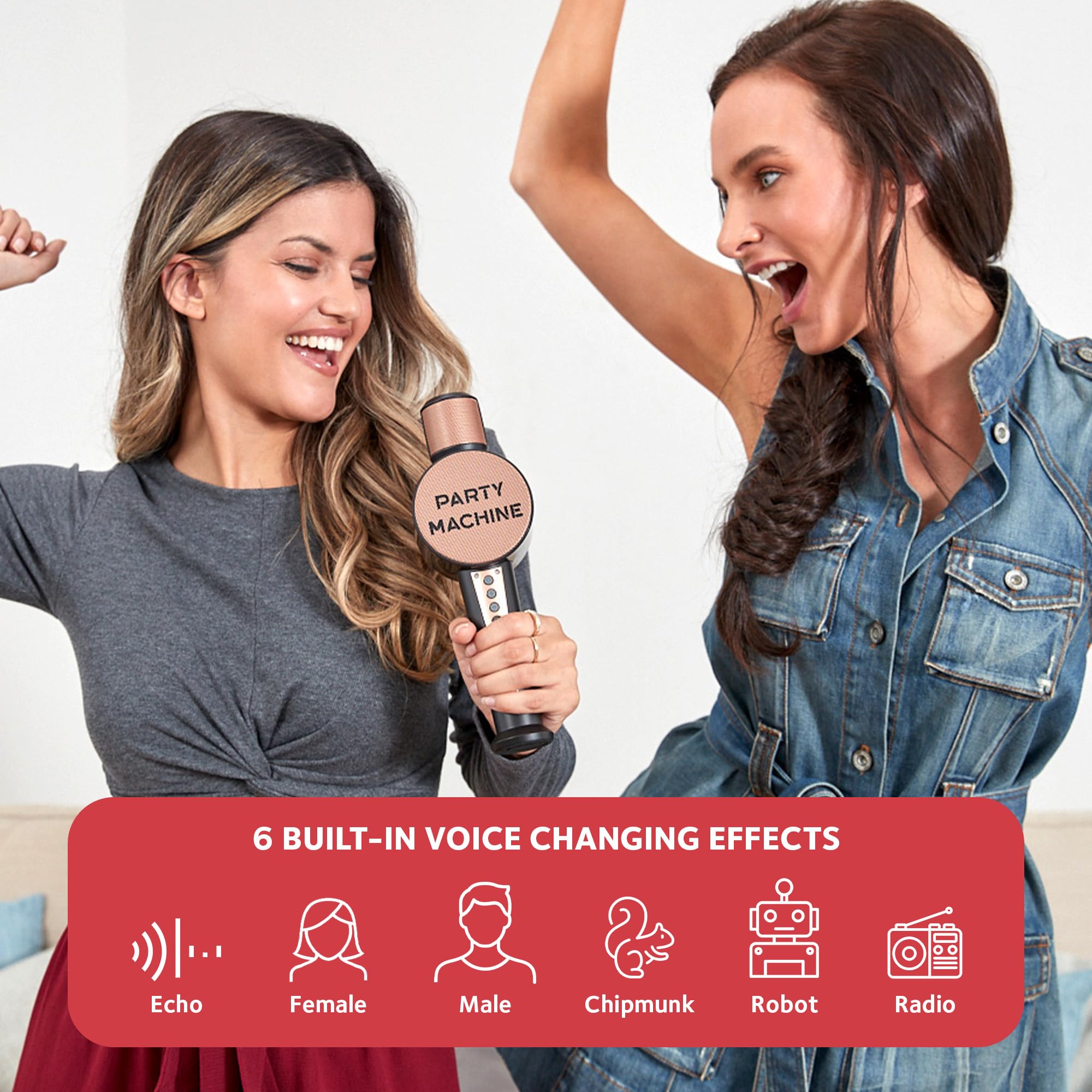 Singing Machine Wireless Karaoke Microphone for Kids & Adults, Party Machine Mic (Rose Gold) - Portable Handheld Bluetooth Microphone with Speaker & Voice Changer Effect - Karaoke Mic for Singing