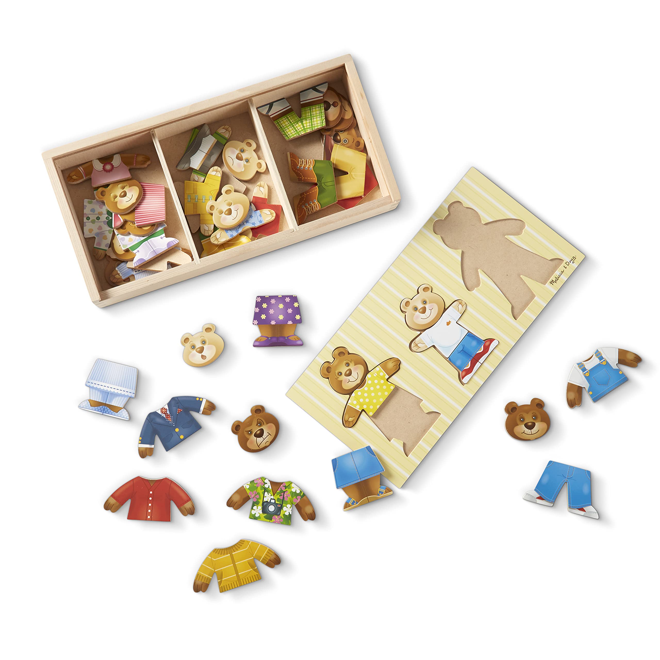 Melissa & Doug Mix 'n Match Wooden Bear Family Dress-Up Puzzle With Storage Case (45 pcs) - Wooden Teddy Bear Puzzle, Sorting And Matching Puzzles For Toddlers Ages 3+