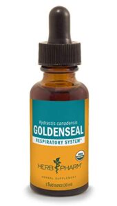 herb pharm certified organic goldenseal liquid extract for respiratory system support, organic cane alcohol, 1 ounce