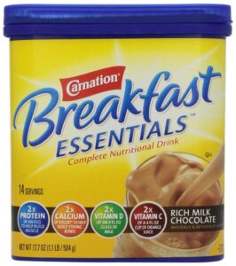 carnation breakfast essentials powder drink mix, rich milk chocolate, 17.7 ounce jar (packaging may vary)