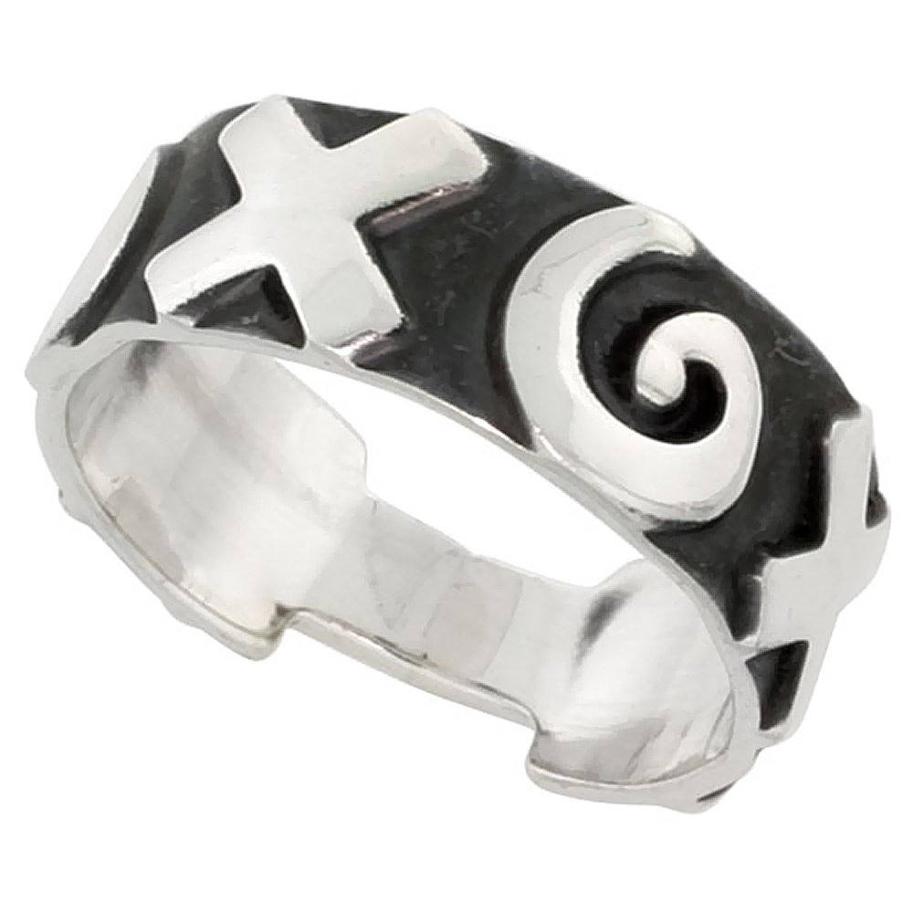 Sterling Silver Ring for Women Southwestern Design Hugs and Kisses Pattern 3/8 inch wide size 7