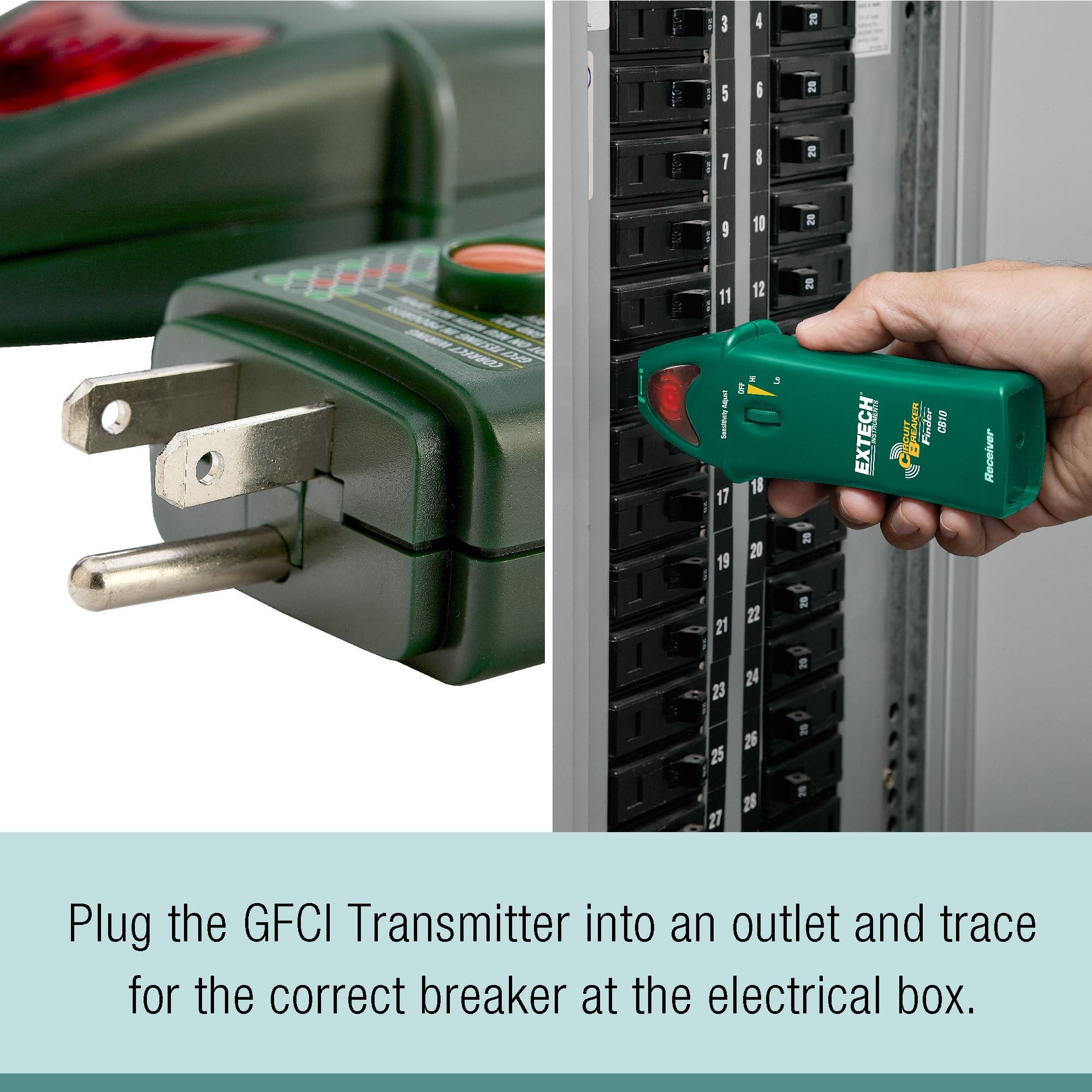 Extech - 1218G94EA - CB10 Circuit Breaker Finder, Locates fuses/breakers, Tests receptacles and GFCI circuits, Green,Red