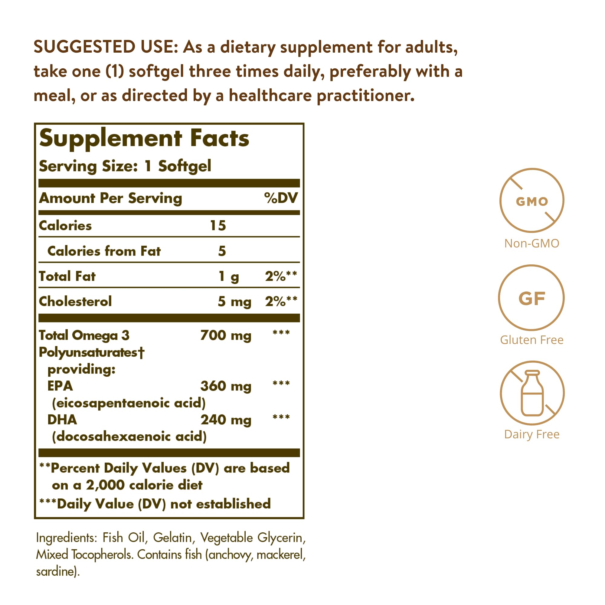 Solgar Double Strength Omega-3 700 mg, 120 Softgels - Fish Oil Supplement - Support for Cardiovascular, Joint & Cellular Health - Contains EPA & DHA Omega 3 Fatty Acids - Gluten Free - 120 Servings