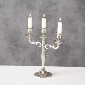 Hamptons Three Arm Silver Candelabra, Hand Crafted of Silver Aluminum Nickel, 10.25 Inches High, Weighted