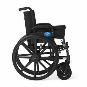 Medline Premium Ultra-Lightweight Wheelchair with Flip-Back Desk Arms and Elevating Leg Rests for Extra Comfort, Black, 16” x 16" Seat