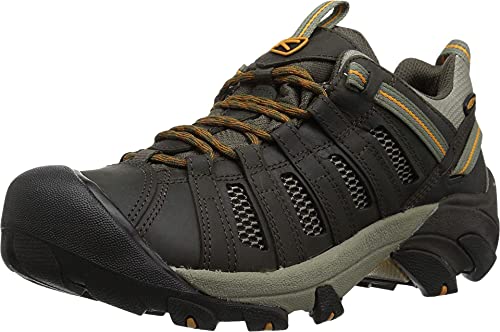 KEEN Men's Voyageur Low Height Breathable Hiking Shoes, Black Olive/Inca Gold, 10