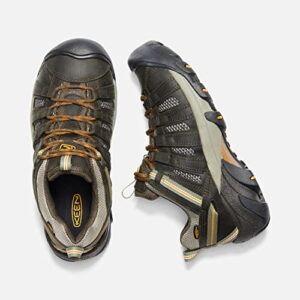 KEEN Men's Voyageur Low Height Breathable Hiking Shoes, Black Olive/Inca Gold, 10