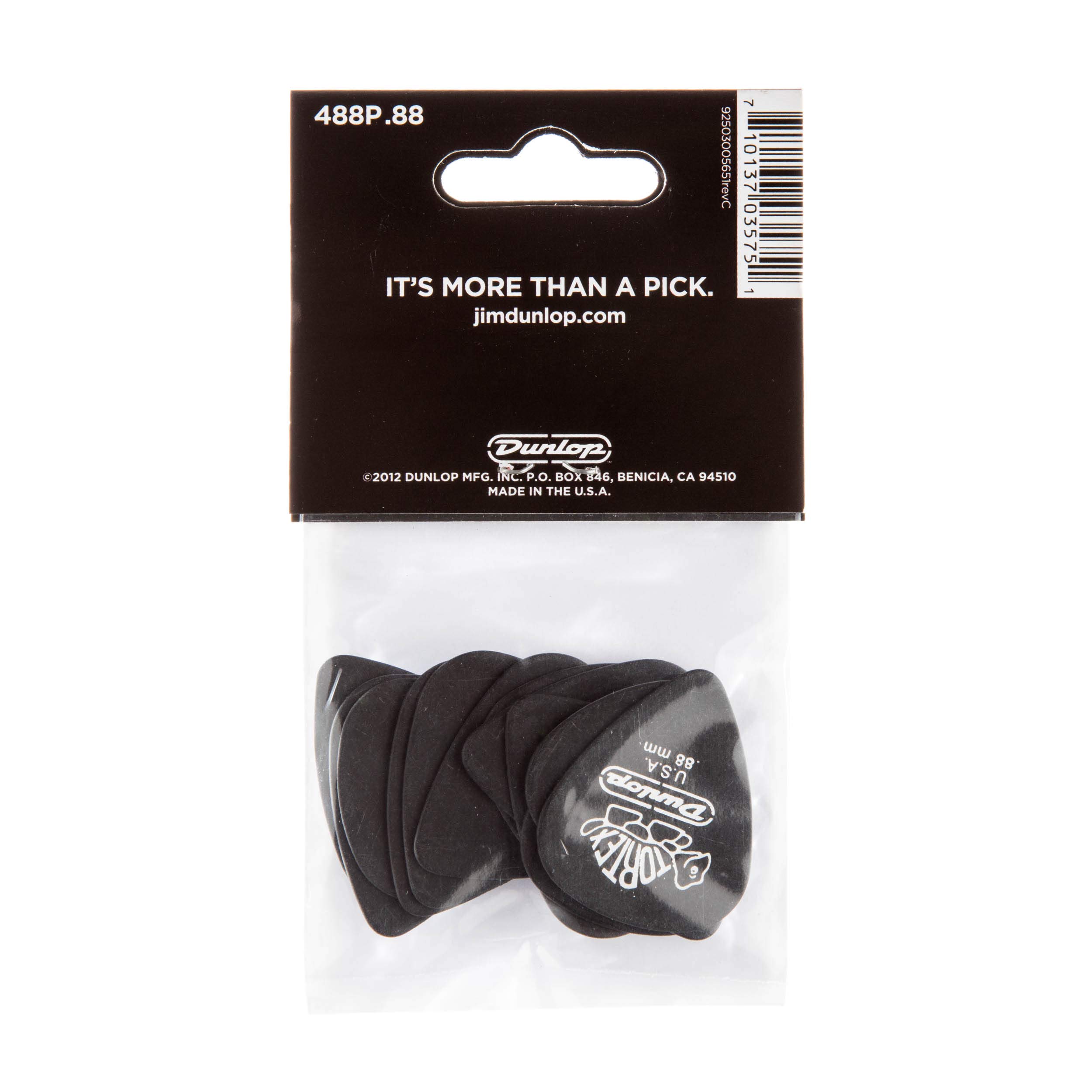 Dunlop 488P.88 Tortex® Pitch Black, .88mm, 12/Player's Pack